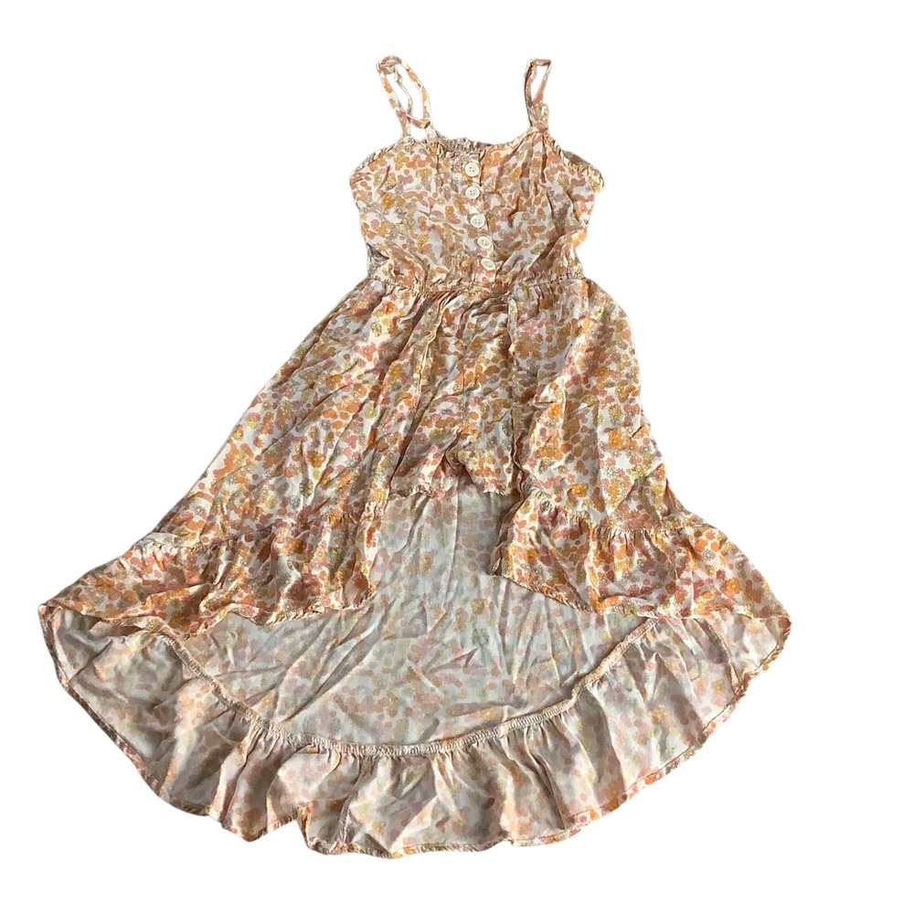 Art Class Romper Dress Girls Size M 7/8 Orange Floral High Low Boho Cottagecore